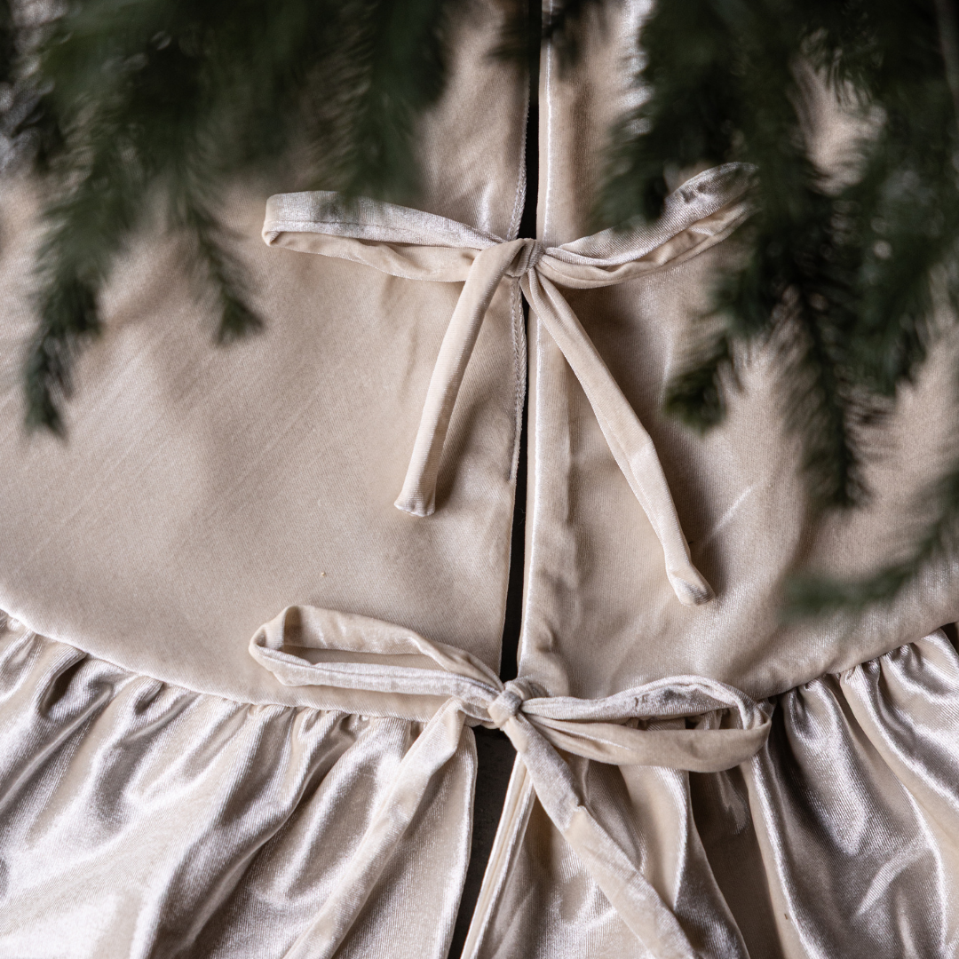 Cream Velvet Ruffle Tree Skirt - 48"