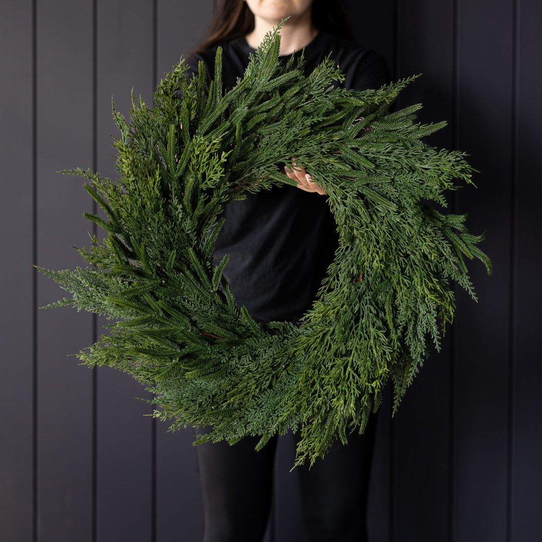 Norfolk + Cypress Mixed Real Touch Wreath - 24"